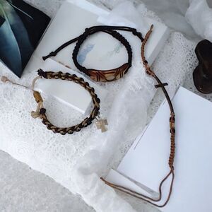 Lot of 3 Christian Faith Hope Love Cross Adult Bracelets Fob Braid Cord Bangle